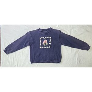 Talbots Kids Vtg Girls Size 8 Navy Floral Sweater Darling Sweet Dainty School